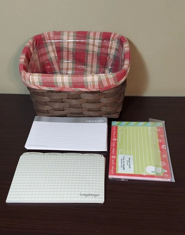 Longaberger Recipe Basket Rich Brown w/ Protector Plaid Liner Recipe Dividers Cover