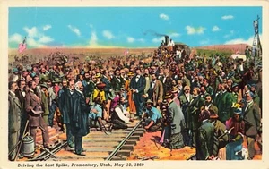 Postcard Driving the Last Spike Railroad Tracks Promontory Utah UT May 10, 1869 - Picture 1 of 2