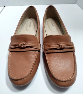 Lands End Women's 10 B Brown Leather Cushioned Flat Loafer Shoes - Picture 1 of 10