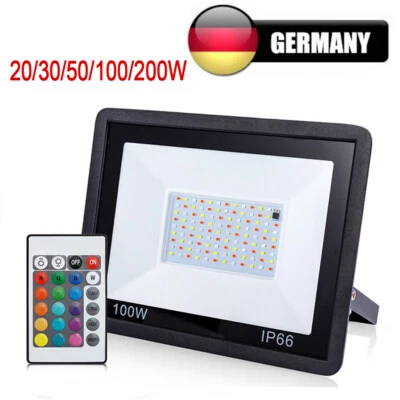 Dimmbar RGB LED Fluter Außen Strahler Flutlicht Scheinwerfer Gartenlampe 20-200W - Bild 1 von 4