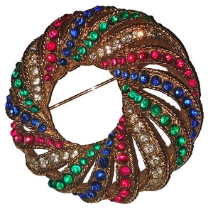Broche Remolino Carnicero De Colección con Cabujones y Montes de Rino de varios Colores - Imagen 1 de 8