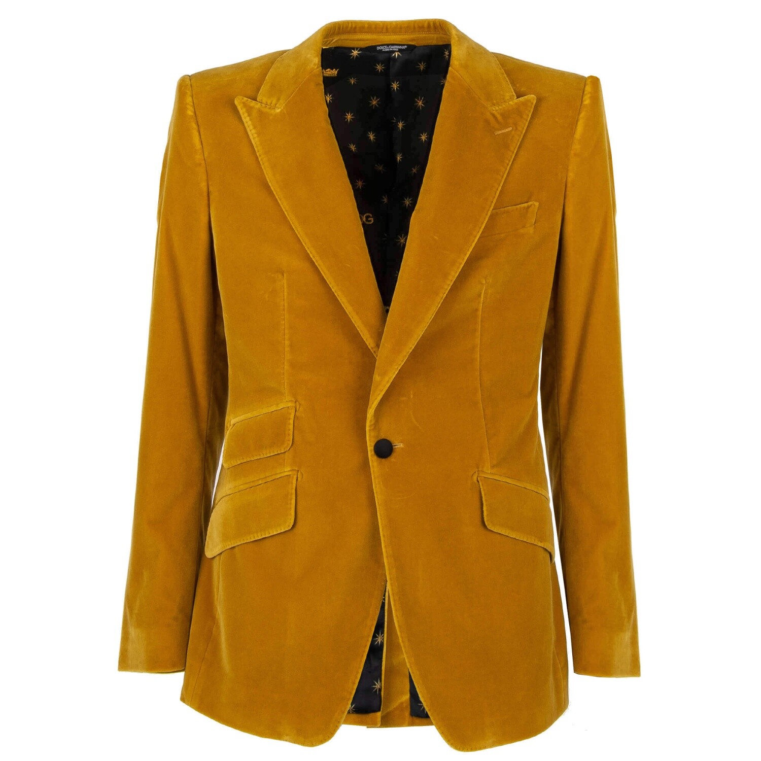 Dolce \u0026 Gabbana - Velvet Blazer Sicilia with Peak Lapel and Pockets Yellow 44