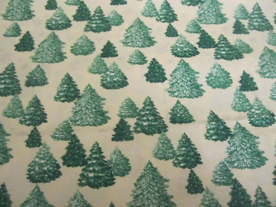 Concord Cotton Fabric THE KESSLERS Design Evergreen Trees on Cream  1yd 27" x 42 - Image 1 of 4