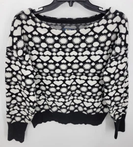 Maeve Anthropologie Pullover Damen klein schwarz weiß Herzen U-Boot-Ausschnitt Boho - Bild 1 von 10