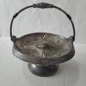 VINTAGE SILVER PLATED Bride Basket MERIDEN Co. QUADRUPLE 1927 Antique Wedding - Picture 1 of 12