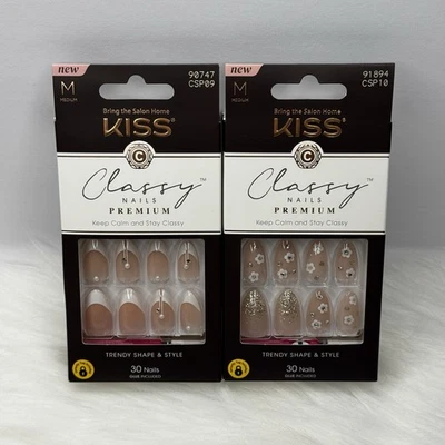 Kiss Classy 高级中号杏仁压指甲套装 2 件 CSP09 CSP10 全新 — 第 1/3 张图片