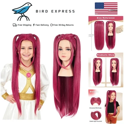 KPop Cazador de Demonios Mira Peluca Niño Talla Rosa Larga con 2 Colas de Caballo Disfraz de Halloween Foto 1 de 4