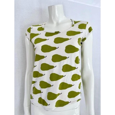 Camiseta MARIMEKKO Vintage, Top Estampado Pera Verde y Blanco, Camiseta Funky, Talla S Foto 1 de 4