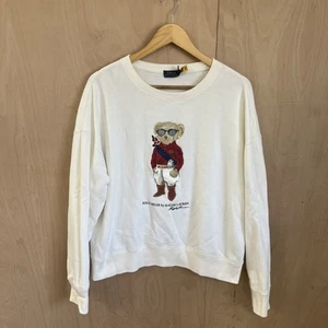 Ralph Lauren Ladies White Jumper With Bear Jockey Mascot Size 2XL - Picture 1 of 12