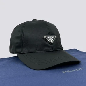 Prada Re-Nylon Tessuto Triangle Logo Center Baseball Cap Hat Black Size M - Picture 1 of 14