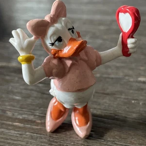 Vtg 1980s Daisy Duck 2in PVC Figure Holding Heart Mirror By Applause, HK, Pink - Picture 1 of 10