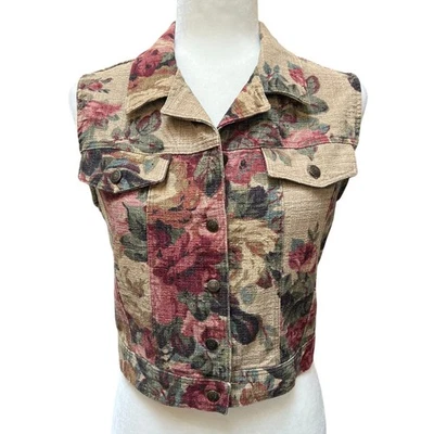 Chaleco de algodón floral vintage Roper para mujer talla pequeña multicolor Foto 1 de 4
