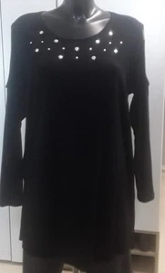 Schwarzes Stretchlongshirt m Silbernieten, Cutout, Gr. 46 - Bild 1 von 3