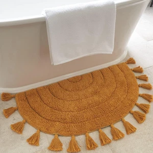 Beautiful Boho Rug with Tassels for Your Bathroom - Soft Half Circle 100% Cotton - Picture 1 of 12