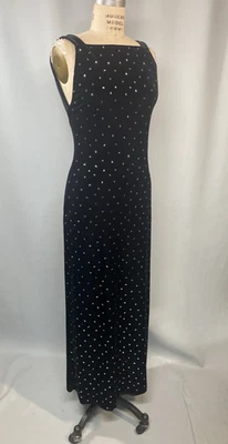 JOSEPH RIBKOFF Vintage Dress SIZE 8 SMALL black velvet stretch glitter 90s Y2K - Image 1 of 4