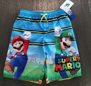 Super Mario Swimsuit Swim Trunks Boy's Size 8 Nintendo Board Shorts Mario Luigi - Picture 1 of 12