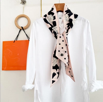 70% Cashmere 30% Silk Neckerchief Scarf flower Print 160cmX22cm Shawl Bandanna - Image 1 of 3