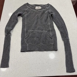 VTG Y2K 00's Hollister Gray Knit Logo Fitted Long Sleeve Sweater Top Size M - Picture 1 of 7