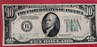 1934A Large Seal Federal Reserve Bearer $10 Bill - Image 1 of 4