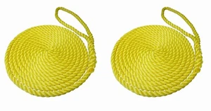 2 x 12 MTS OF 12MM YELLOW SOFTLINE MOORING ROPES / WARPS / LINES BOATS FLOATING - Picture 1 of 1