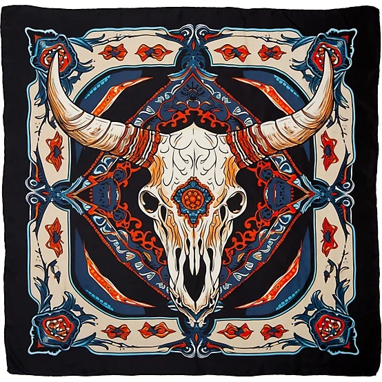 Bufanda 100 % seda con estampado de calavera de novillo suroeste Wild Rag de Wyoming Traders - 34,5" Foto 1 de 1
