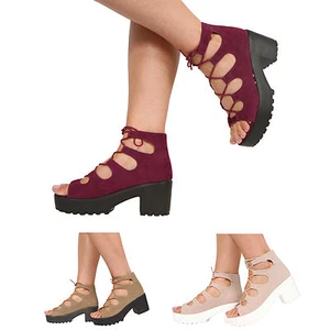 NIÑAS NIÑOS NIÑOS TACÓN MEDIO BLOQUE PLATAFORMA GRUESA CORDONES SANDALIAS AL TOBILLO ZAPATOS - Imagen 1 de 20