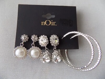 Juego de 3 pendientes nOir estrás perforados aros colgantes NUEVO Foto 1 de 4