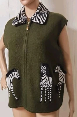 Lisa International Zebra  Boiled Wool Full Zip VEST Size XL - Image 1 of 4