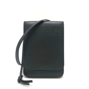 LOEWE logo gusset flats Crossbody Pochette Shoulder Bag Black/SilverHardware - Picture 1 of 16