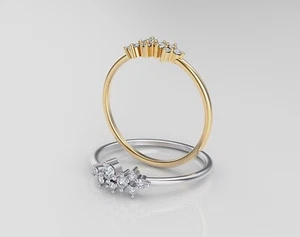 14k Solid Gold Dainty Diamond Ring 0.15 Carat Thin Diamond Statement Ring - Picture 1 of 7