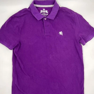 Express Mens Short Sleeve Polo Shirt Size M Purple Lion Logo Casual Modern Fit - Image 1 of 4