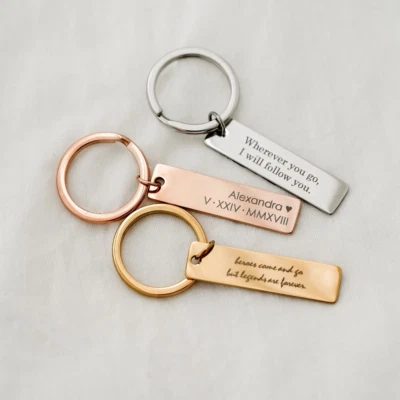 Personalized Keychain for Men Custom Engraved Couple Keychain Gift For Him Her - Image 1 of 4