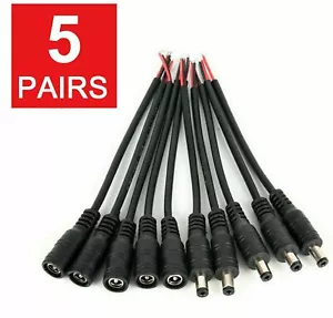 5pair 12V 5.5x2.1mm Male + Female DC Power Socket Jack Connector Cable Plug Wire - Picture 1 of 6