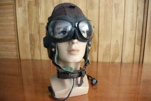 Original MiG Pilot Leather Helmet,Throat Microphone,Aviator Goggles - Picture 1 of 10