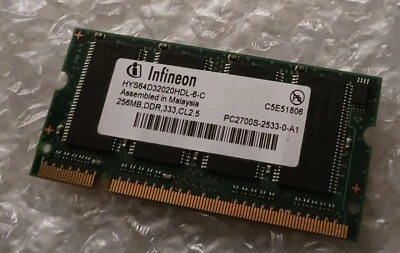INFINEON HYS64D32020HDL-6-C 256MB DDR333 CL2.5 200pin Laptop Sodimm Memory - Image 1 of 2