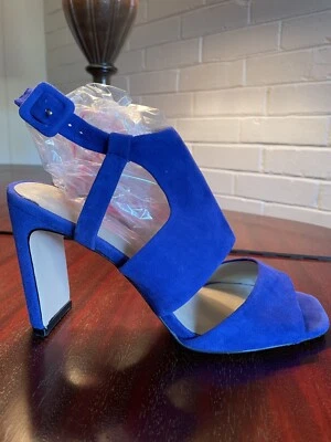 Enzo Angiolini Periwinkle Azul Gamuza Tacón Alto Bomba Punta Abierta Talla 9.5 Usado en Excelente Condición Foto 1 de 4