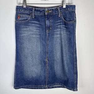 Vintage 90s Y2K Midi Denim Skirt Womens Med Retro Faded Western Cowgirl - Picture 1 of 12