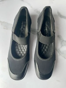 Walking Cradles Black Leather/ Textile Mary Jane Flats With Elastic Strap 7.5 - Picture 1 of 12