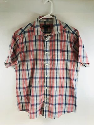 John Bartlett Shirt Men's Size Medium Pink Gray Plaid Button Up Short Sleeve - Image 1 of 4