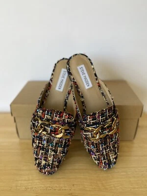 Мокасины Steve Madden Cassady черные красные мульти ткань без шнуровки золотая цепочка размер 7 - Изображение 1 из 4