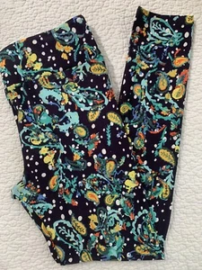 LulaRoe Leggings TC Navy Blue Multicolor Polka Dot Abstract Paisley Floral VTG - Picture 1 of 2