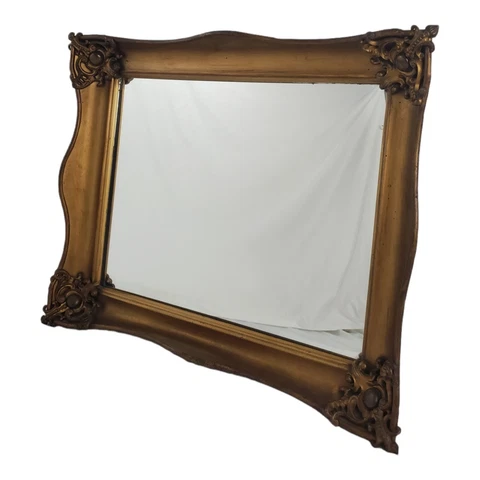 Vintage French Baroque Wall Mirror Gold Metal Deep Well Frame Ornate Victorian Cover