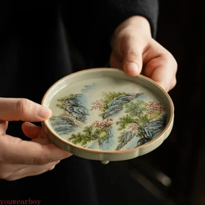 Jingdezhen Old Pottery Mud Pot Bearing Holder Blue and White Art Dry Tea Tray - Picture 1 of 4