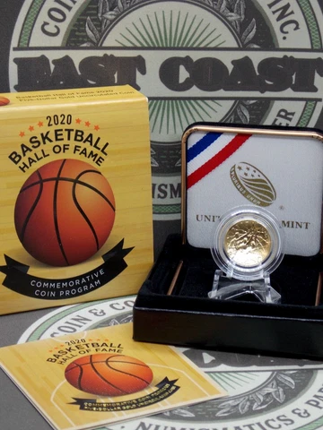 2020 "W" $5 Hall of Fame *BASKETBALL* BU Uncirculated GOLD Coin Box & COA ECC&C Cover