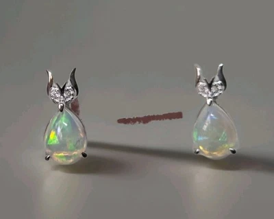 Pendientes de ópalo de fuego natural y topacio de plata de ley 925 con poste de palanca 1971 Foto 1 de 4