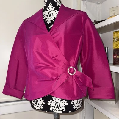 Blusa Talbots Imitación Envoltura Rosa Caliente Tafetán Talla 12 Foto 1 de 4