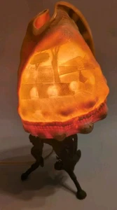 antique Italian conch shell lamp carved in Cameo depicting Mt Vesuvius Village  - Picture 1 of 11