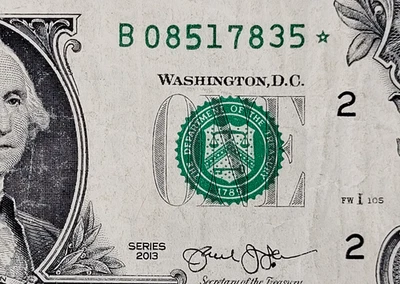 2013 $1 Dollar Star Note Duplicate Serial Number B08517835* FW B Series Error - Image 1 of 3