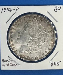 1896 $1 Morgan Silver Dollar in Choice BU Condition Mild Toned - Picture 1 of 10