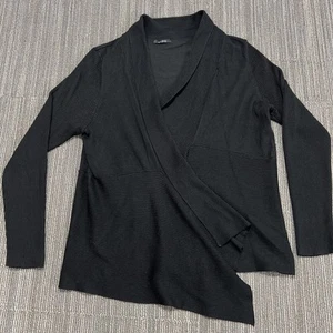 Avon Cardigan Sweater Womens 1X Black Ribbed Waterfall Knit Open Front - Picture 1 of 9